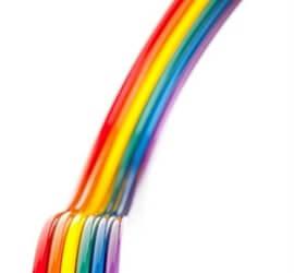 view of a rainbow coloured custom profile ribbon cable.